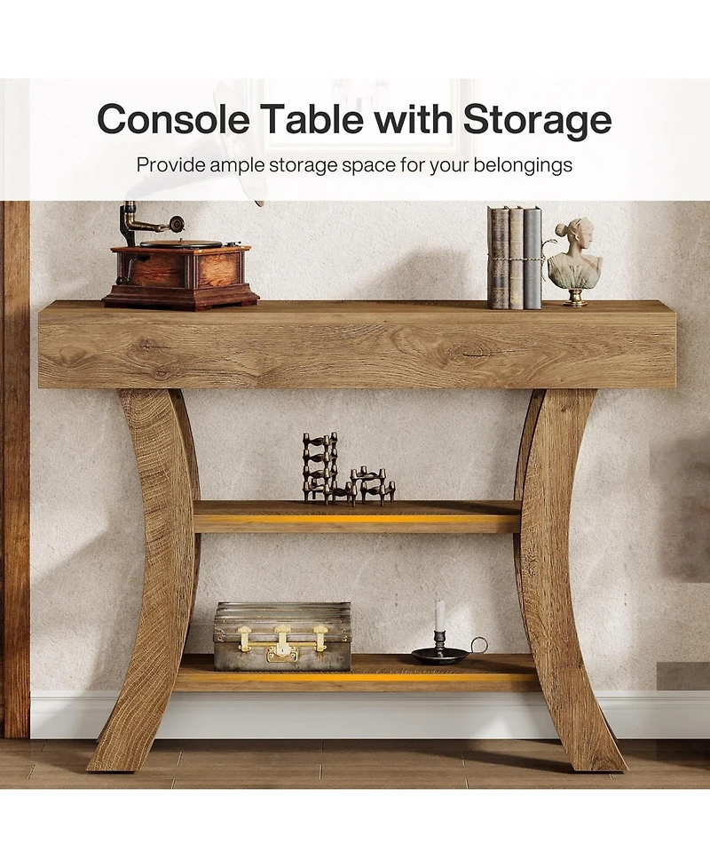 Tribesigns 41" Console Table, 3-Tier Narrow Rustic Sofa Table with Storage Shelves and Curved Frame for Living Room, Entry, Hallway, Foyer