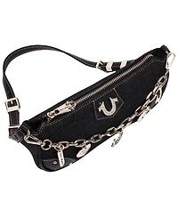 True Religion Women's Horseshoe Chain Shoulder Bag - Charm Detail Zip Top Purse with Adjustable Strap