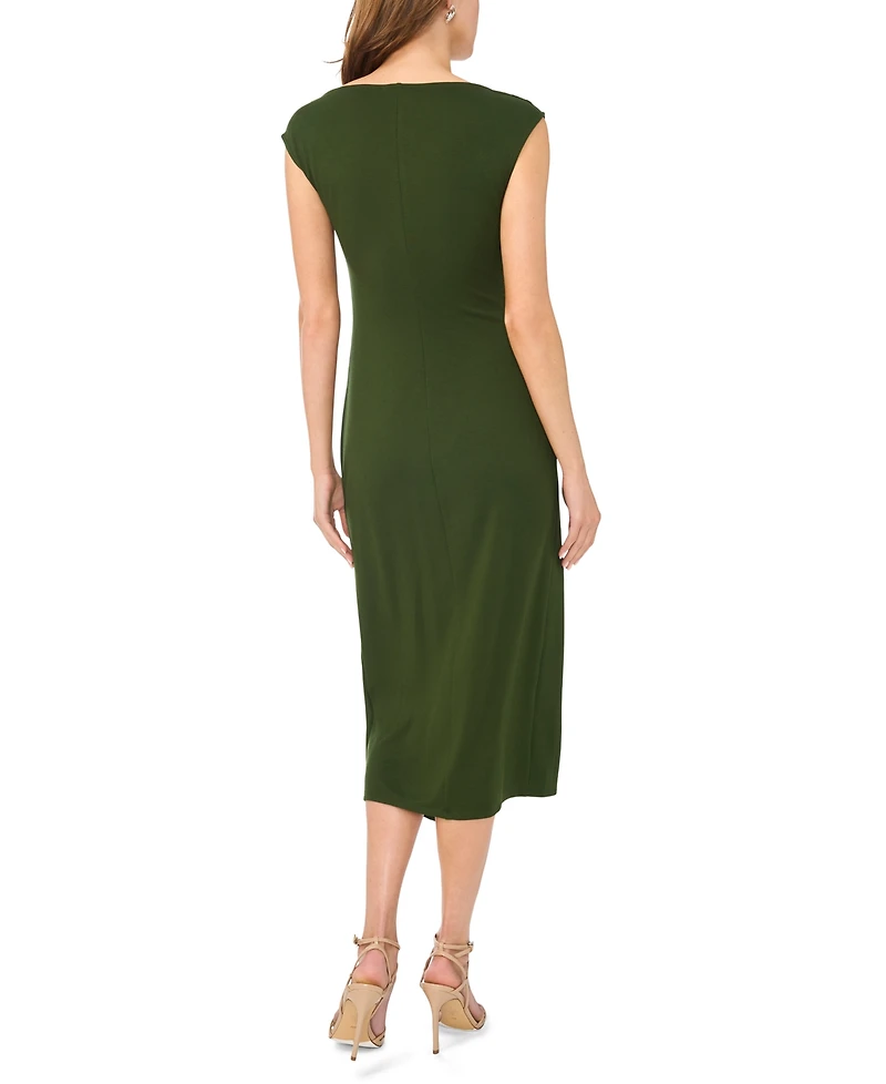 Msk Women's Sleeveless Boat-Neck Ponte-Knot Wrap Midi Dress