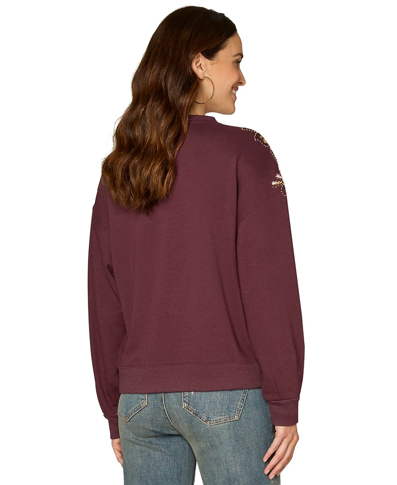 Democracy Plus Long-Sleeve Crewneck Beaded Sweatshirt