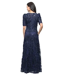 Alex Evenings Women's V-Neck Long Embroidered Dress