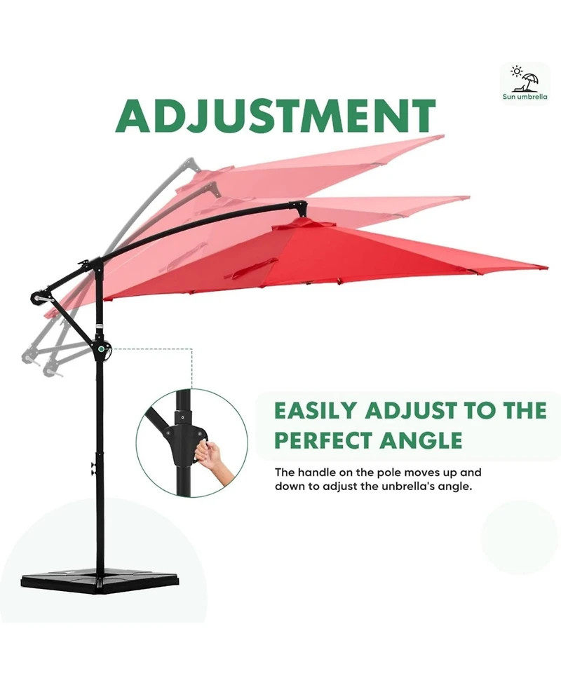 Yiortwo 9.7 Feet Offset Patio Umbrella Cantilever Outdoor Sun Shade With Tilt