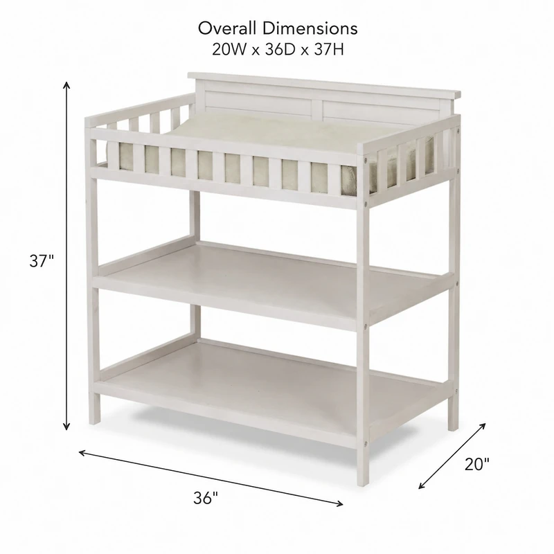 Sorelle Farmhouse Changing Table with Pad and Shelves, Weathered