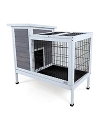 Streamdale Furniture Two-Tier Wooden Rabbit Cage with Runway and Leak-Proof Tray