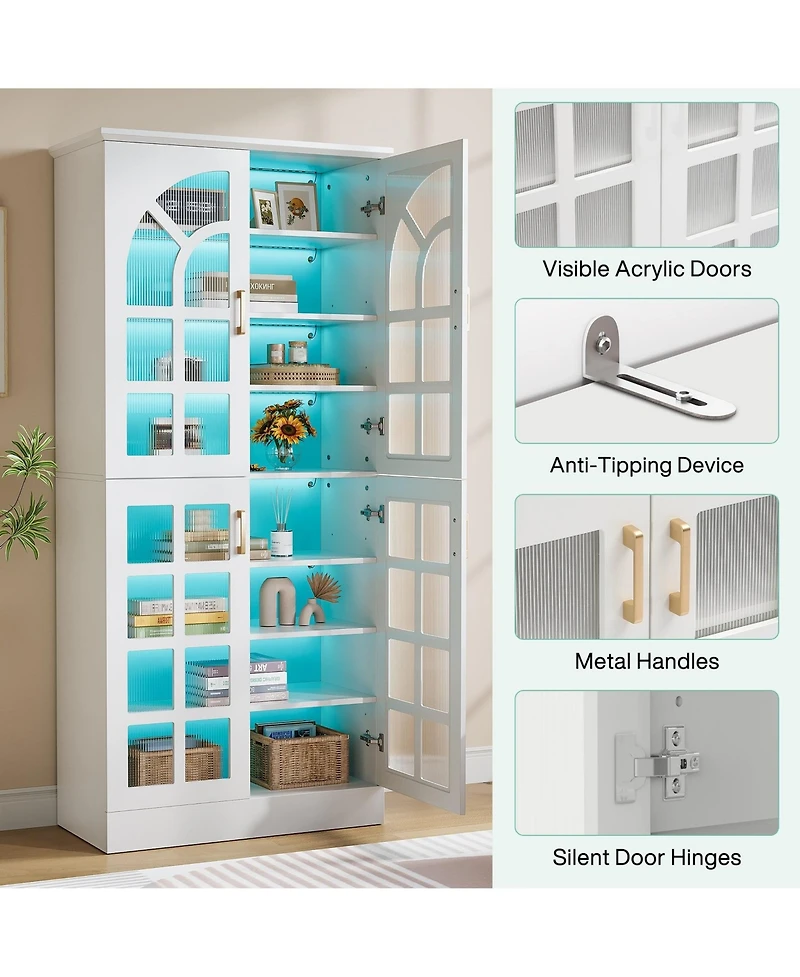 Slickblue Led-Illuminated Bookcase Cabinet with Doors for Stylish Home Storage