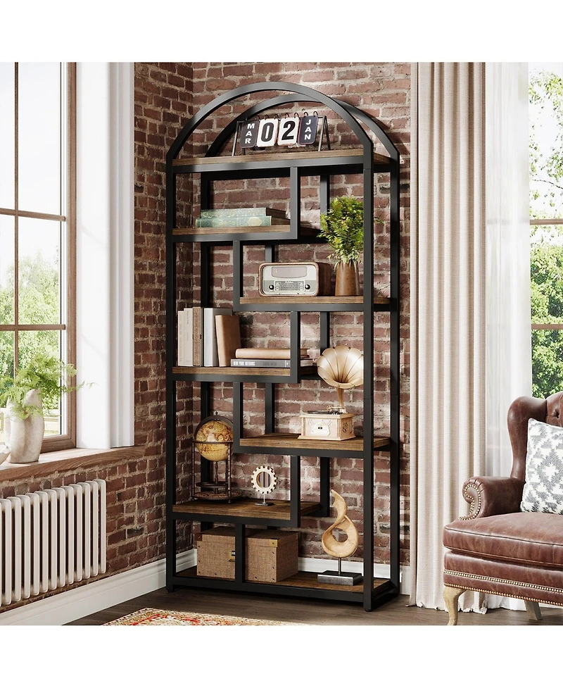 Slickblue Open Shelf Industrial Bookcase with Arched Design for Home Storage
