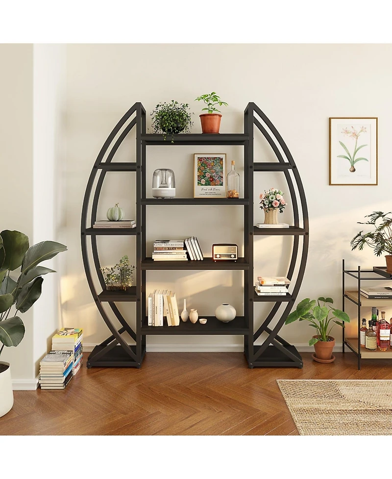 Slickblue Wide Oval Industrial Bookshelf with Open Shelves for Home Display