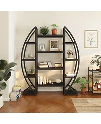 Slickblue Wide Oval Industrial Bookshelf with Open Shelves for Home Display