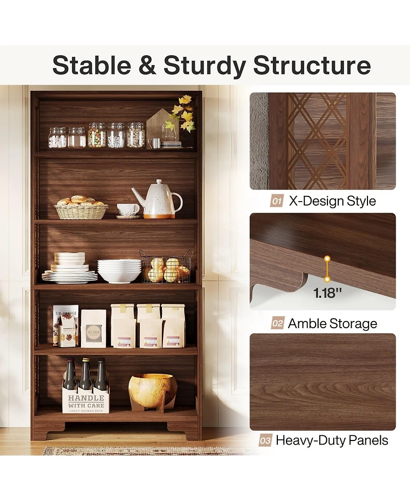 Slickblue Modern 70.8 Inch Bookshelf with 6 Tier Storage Design