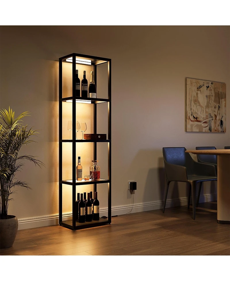Slickblue Modern Floor Lamp with Glass Shelves and Built In Led Light