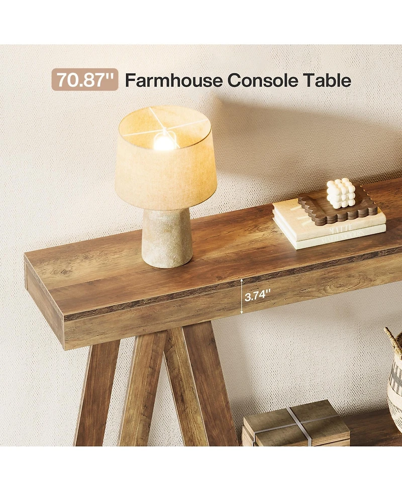Slickblue Farmhouse Entryway Console Table, 2-Tier Behind Sofa Table with Storage Shelves