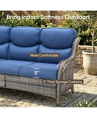 Pocassy 4 Pieces Patio Furniture Set with Fire Pit High Back Outdoor 5-inch Cushions Wicker Swivel Rocker Chairs