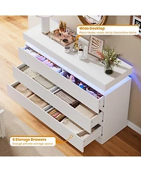 homfan 47" 6-Drawer Dresser with Led Light and Charging Station, Storage Chest for Bedroom and Living Room