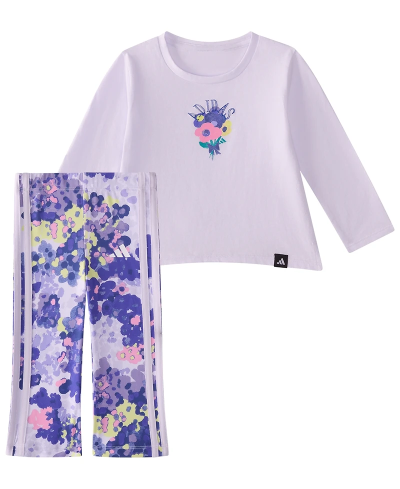 adidas Baby Girls' Long-Sleeve T-Shirt and Pants, 2-Piece Set