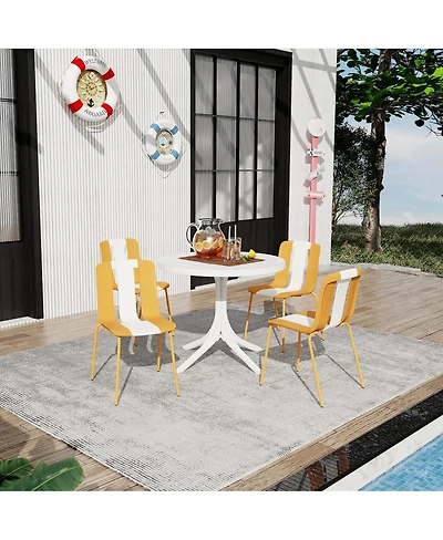 Streamdale Furniture 4-Pack Modern Striped Chairs and 36" Round Table Set - Indoor/Outdoor