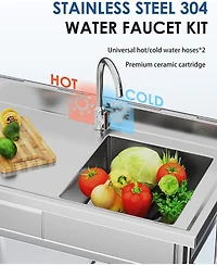 Aecojoy Stainless Steel Utility Sink with Shelves, Free Standing Single Bowl Commercial Kitchen Sinks