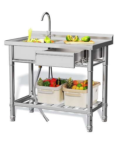 Aecojoy Stainless Steel Utility Sink, Free Standing Single Bowl Commercial Kitchen Sinks with Faucet