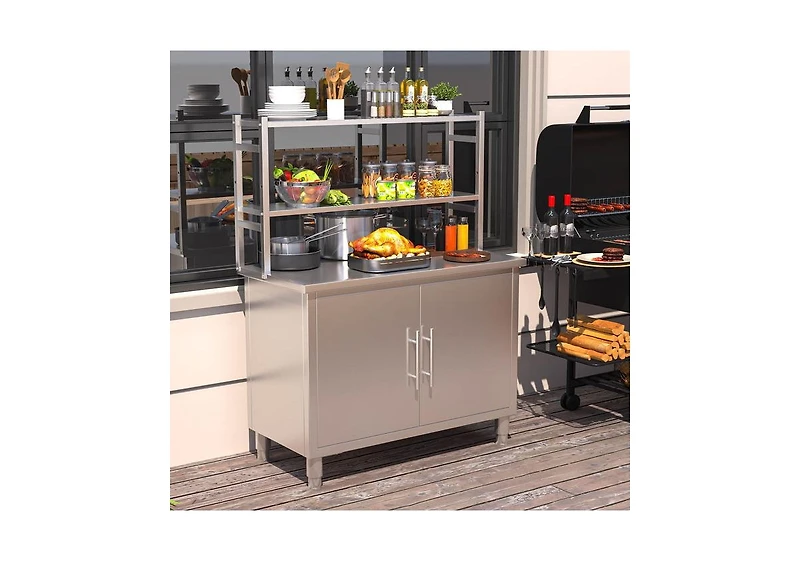 Aecojoy Stainless Steel Table with Cabinet 40"x20" Prep Table for Commercial Kitchen Countertop