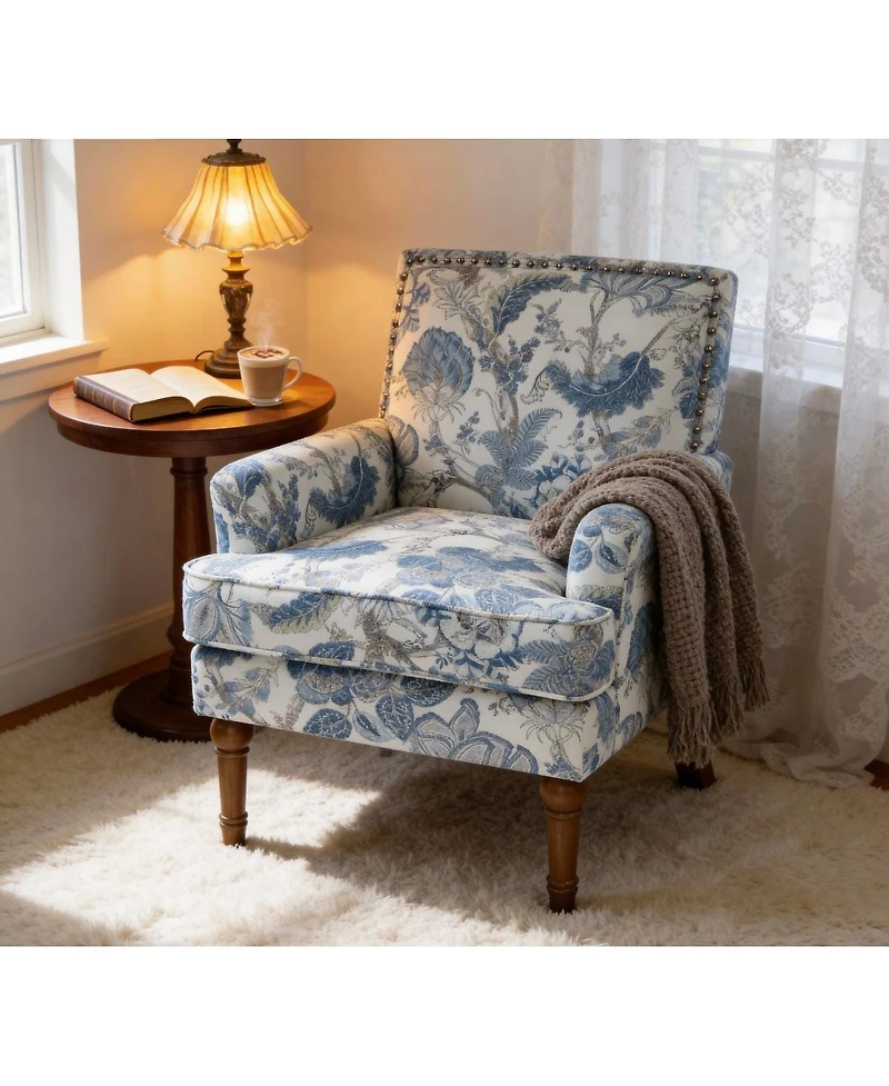 Streamdale Furniture Floral Upholstered Accent Chair with Nailhead Trim and Wood Legs