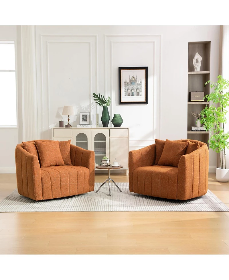 Streamdale Furniture Upholstered 360degree Swivel Barrel Chair and Half with 3 Pillows