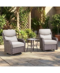 Pocassy Outdoor Swivel Glider Rocker Chairs with 5-in Cushion - 3 Piece Patio Furniture Set, Bistro Sets Tempered Glass Side Table
