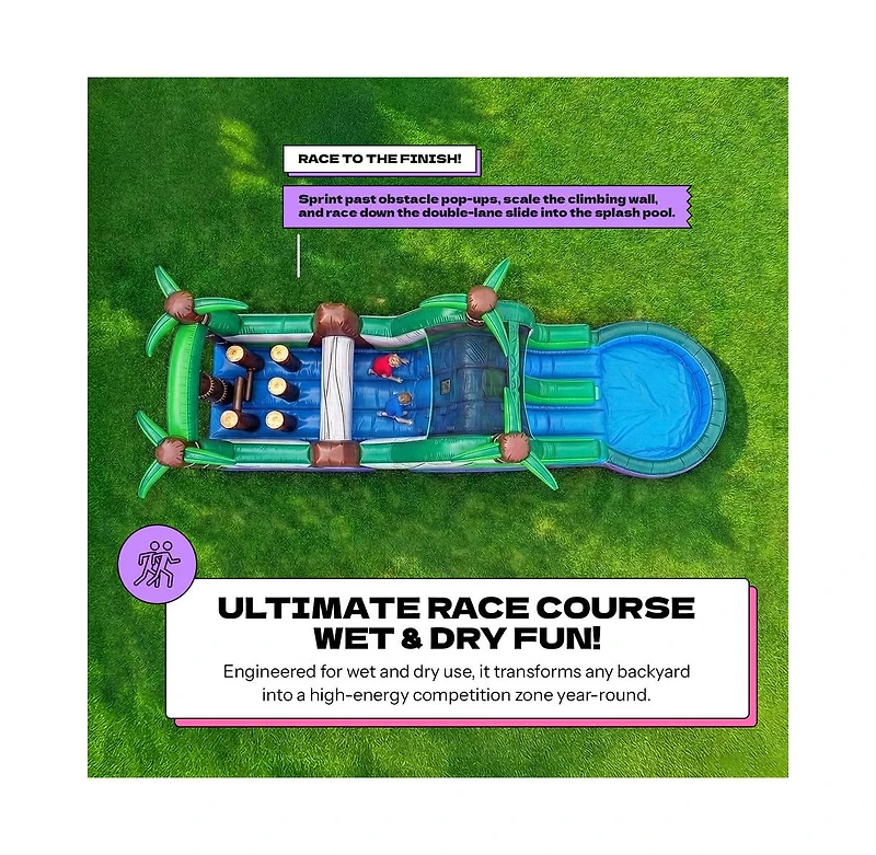 Pop Jump Tropical 28' Obstacle Course with Slide
