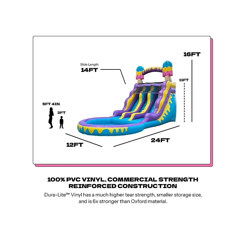 Pop Jump Ice Pop 24' Dual Lane Center Climb Waterslide with Attached Pool