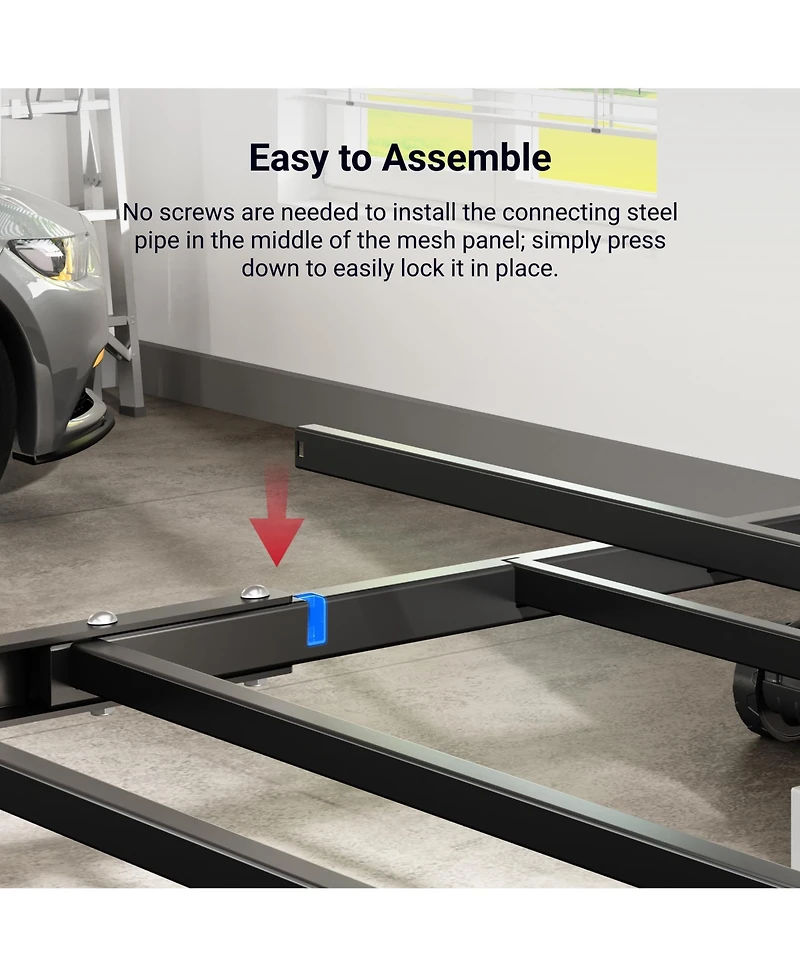 Fleximounts 4x8ft Overhead Garage Storage Rack with 6 Hooks, 22.6" -39.4" Ceiling Dropdown, Lite Series