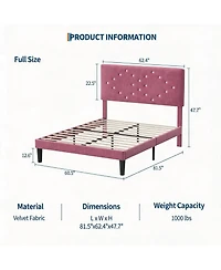 homfan Modern soft Upholstered Queen Platform Bed Frame, Tufted Headboard, Sturdy Wood Slats, No Box Spring Needed, Easy Assembly