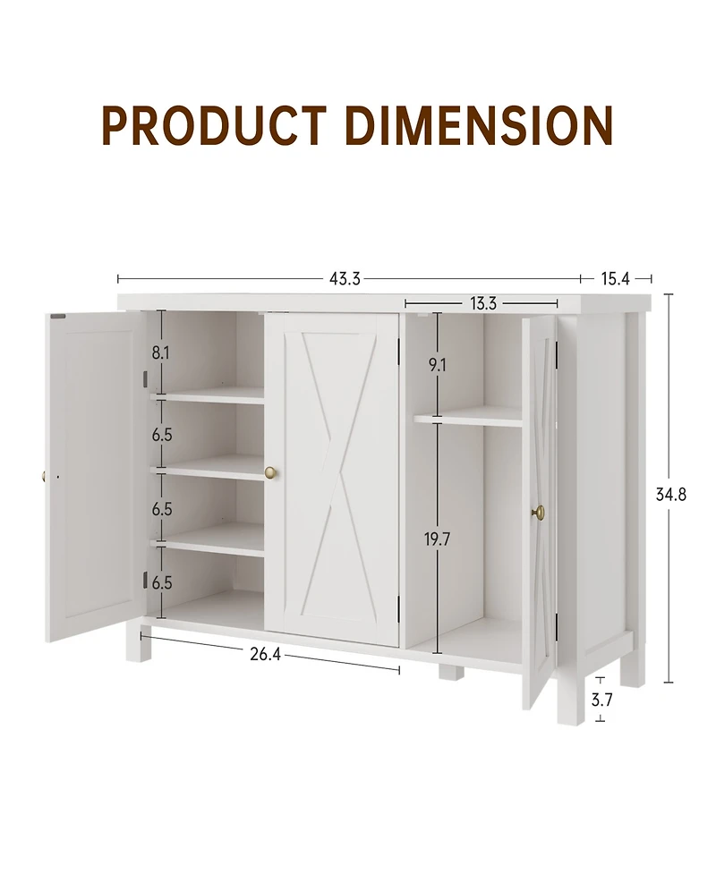 homfan Farmhouse Shoe Storage Cabinet with 3 Barn Doors, Freestanding Narrow Shoe Rack Organizer with Adjustable Shelves, Ideal for Entryway