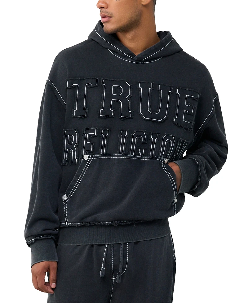 True Religion Men's Applique Big T Boxy Hoodie