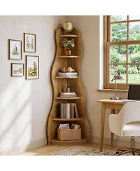 Tribesigns 6-Tier Modern Wavy Corner Shelf, 68.9-Inch Wall Corner Display Bookshelf, Unique Tall Bookcase Storage Rack Plant Stand