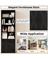 Slickblue 71 Inch Freestanding Bookshelf with 6 Shelves and 2 Door Cabinet