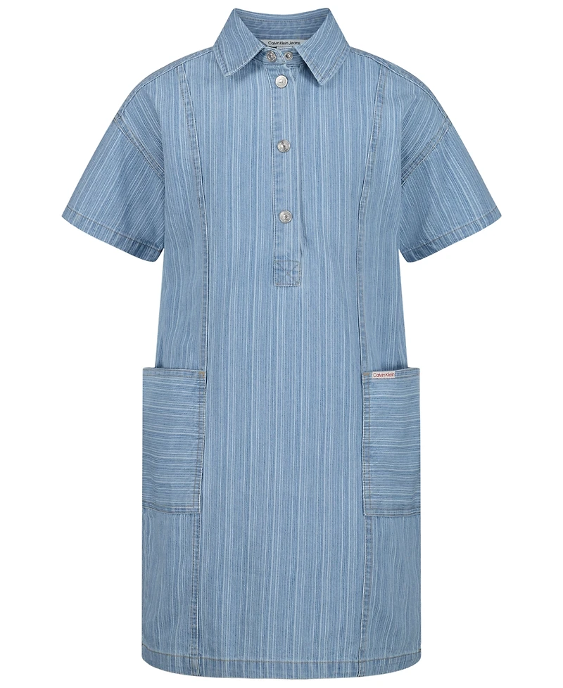 Calvin Klein Girls' 7-16 Short-Sleeve Button-Front Denim Shirt Dress