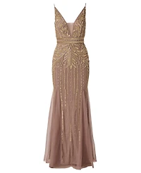 Adrianna Papell Women's Sleeveless V-Neck Beaded Ball Gown