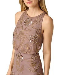 Adrianna Papell Women's Blouson Crewneck Beaded Ball Gown