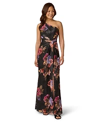 Adrianna Papell Women's Printed One-Shoulder Chiffon Ball Gown