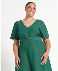 Estelle Women's Aelin Linen Belted Fit Flare Maxi Dress
