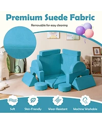 Gouun 14-Piece Modular Foam Play Couch with Velvet Suede Covers for Kids