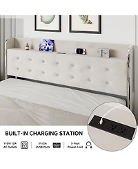 homfan Elegant Upholstered Platform Bed Frame Diamond Tufted Headboard with 4 Storage Drawers Space Saving Trundle