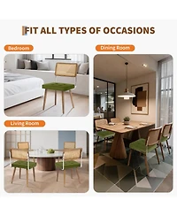 gaomon Natural Rattan Dining Chairs Set, Mid Century Kitchen Chairs with Velvet Upholstered Seat, Modern Boho Dining Chairs