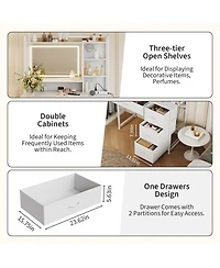 gaomon Vanity Desk with Mirror, Light, 35.4'' Makeup Vanity Table with Shelves, 4 Fabric Drawers Storage, Modern Dressing Table for Bedroom
