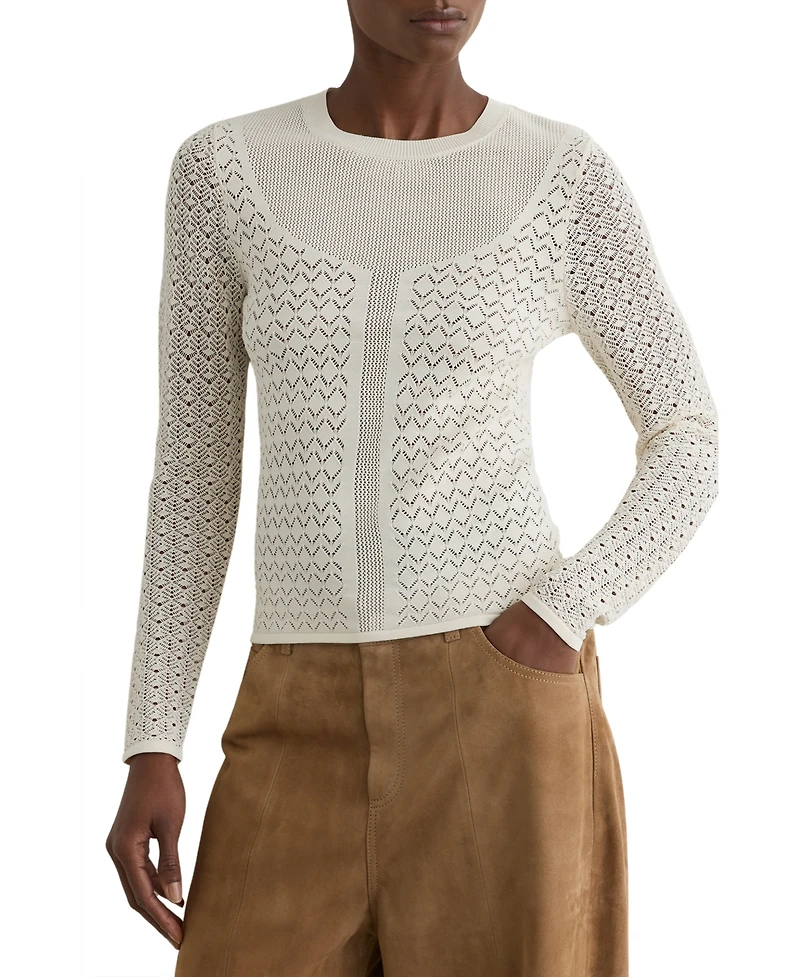 Reiss Women's Pointelle-Knit Long-Sleeve Top