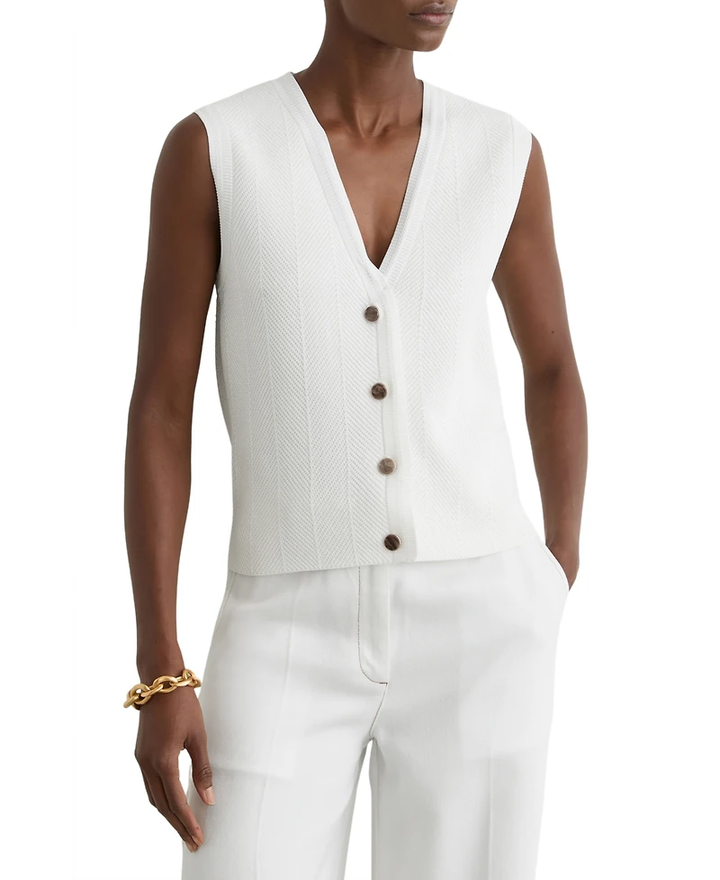 Reiss Women's Textured-Knit Button-Through Waist Sweater
