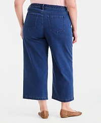 Style & Co Plus High-Rise Wide-Leg Embroidered Ankle Jeans, Macy's Exclusive