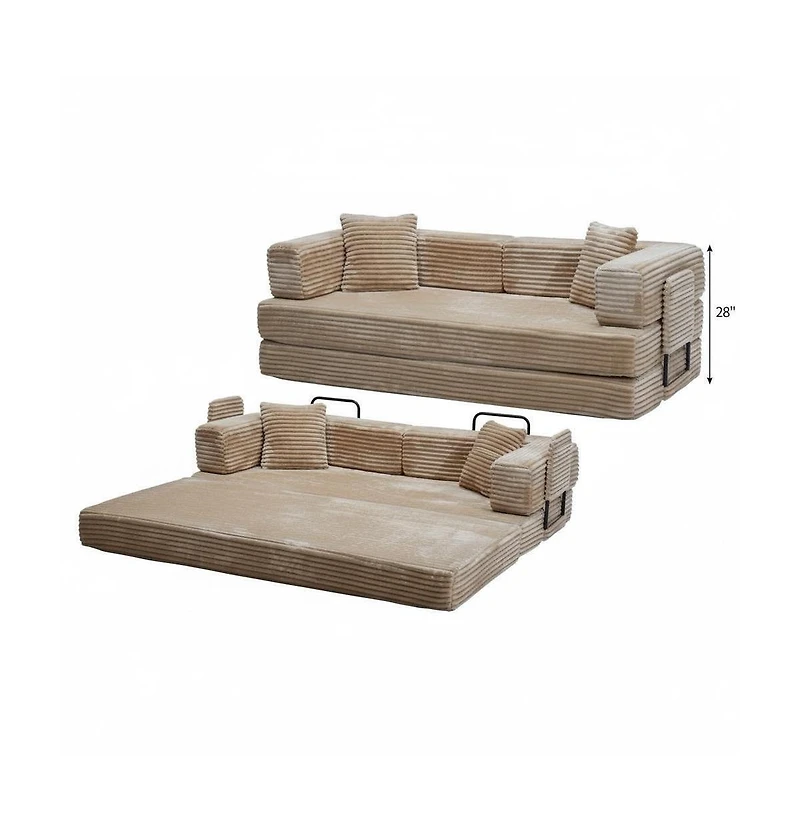 homfan 5-in-1 Convertible Sofa Bed, 80.7" Corduroy Sleeper Sofa with Storage Pocket, Bedroom and Small Spaces