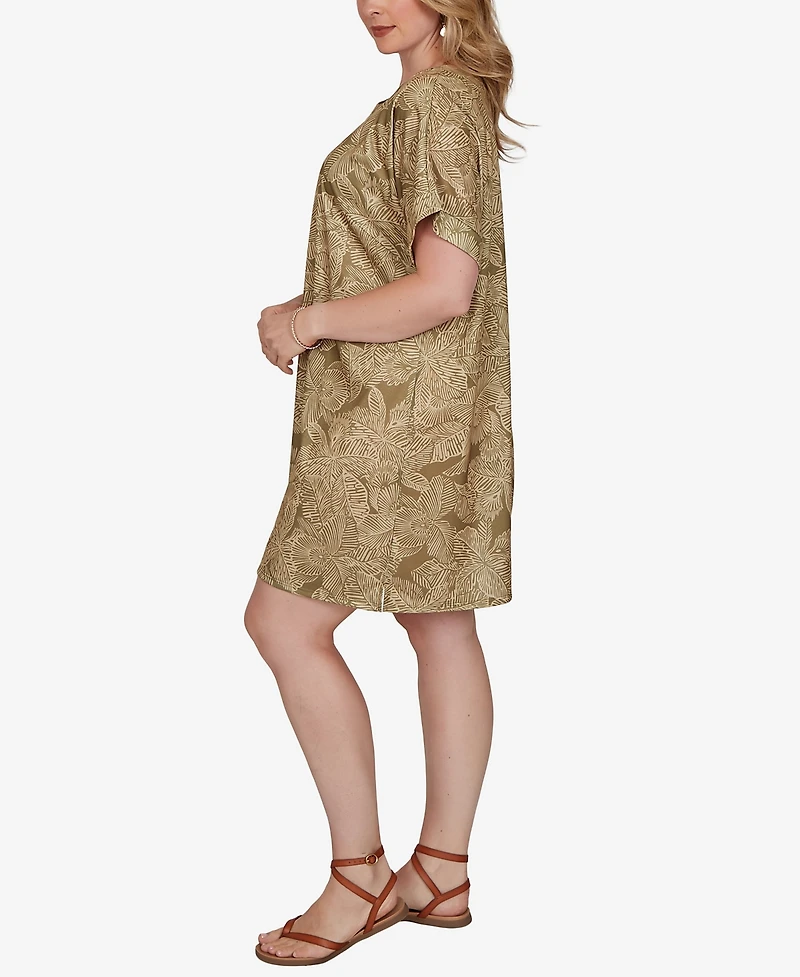 Hearts Of Palm Plus Printed Short-Sleeve Grommet Dress