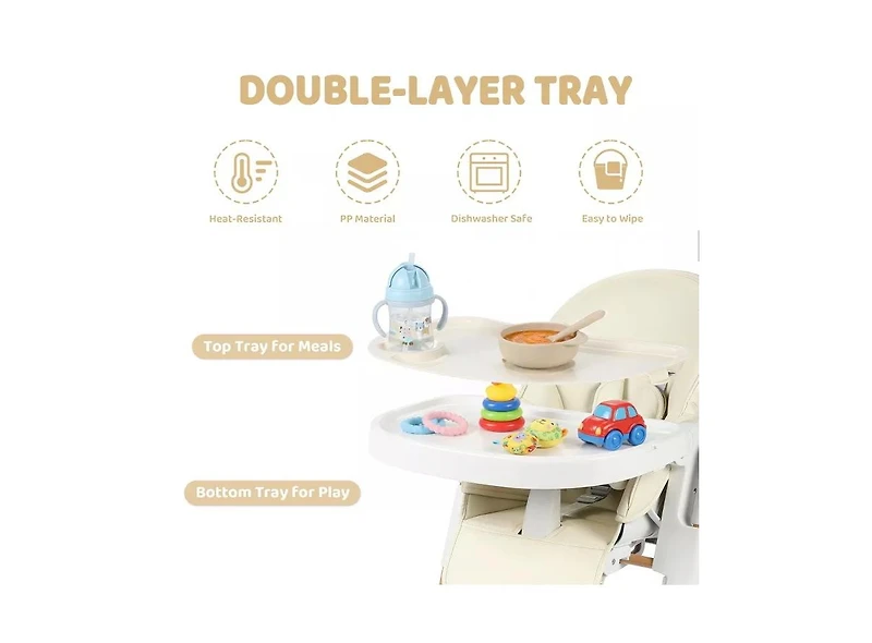 Kinder King BabyKinder Convertible Baby High Chair with Wood Grain Removable Double Tray and Easy Clean Design