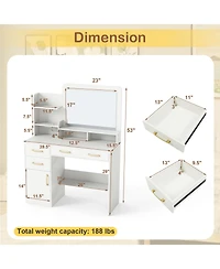 Slickblue Functional Vanity Desk with Mirror and Electrical Outlets for Bedroom