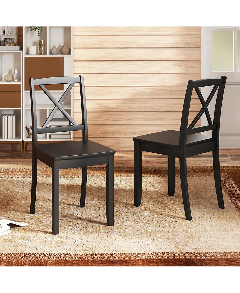 Gymax Dining Chair Set of 4 Kitchen Side Chairs With Rubber Wood Legs and Cross Back